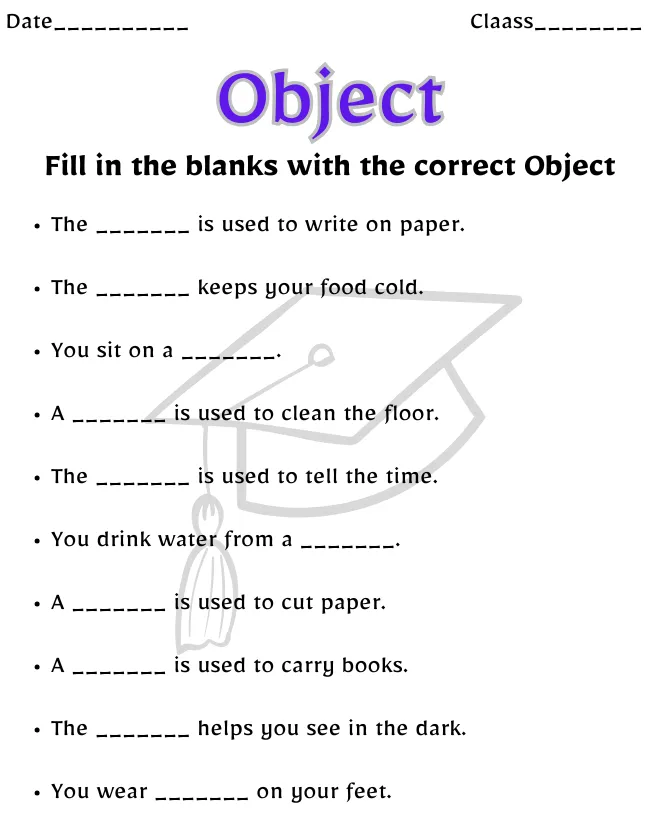 Free Printable Object Worksheets | Learn Grammar Easily Object Worksheet for Class 1
