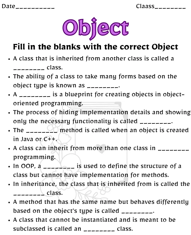 Free Printable Object Worksheets | Learn Grammar Easily Object Worksheet for Class 11