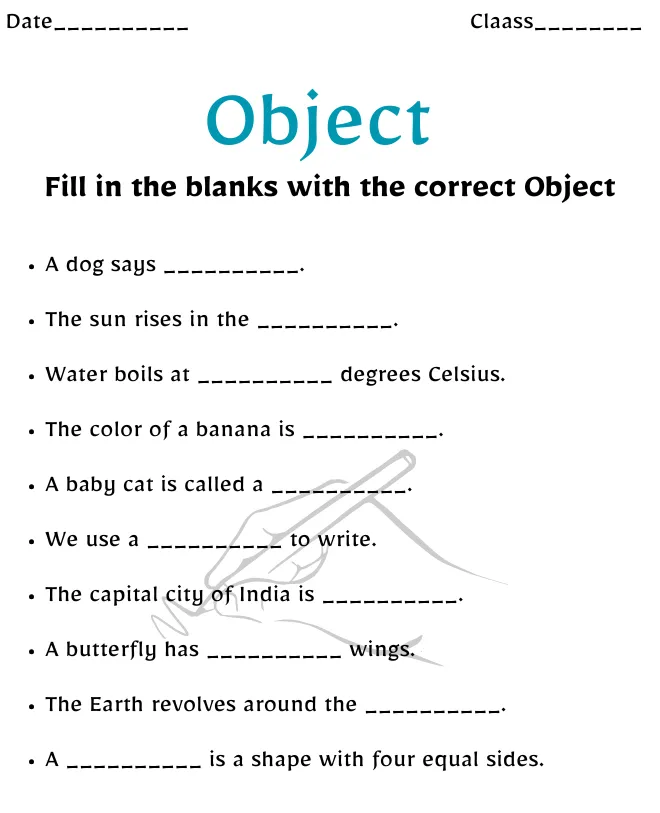 Free Printable Object Worksheets | Learn Grammar Easily Object Worksheet for Class 3