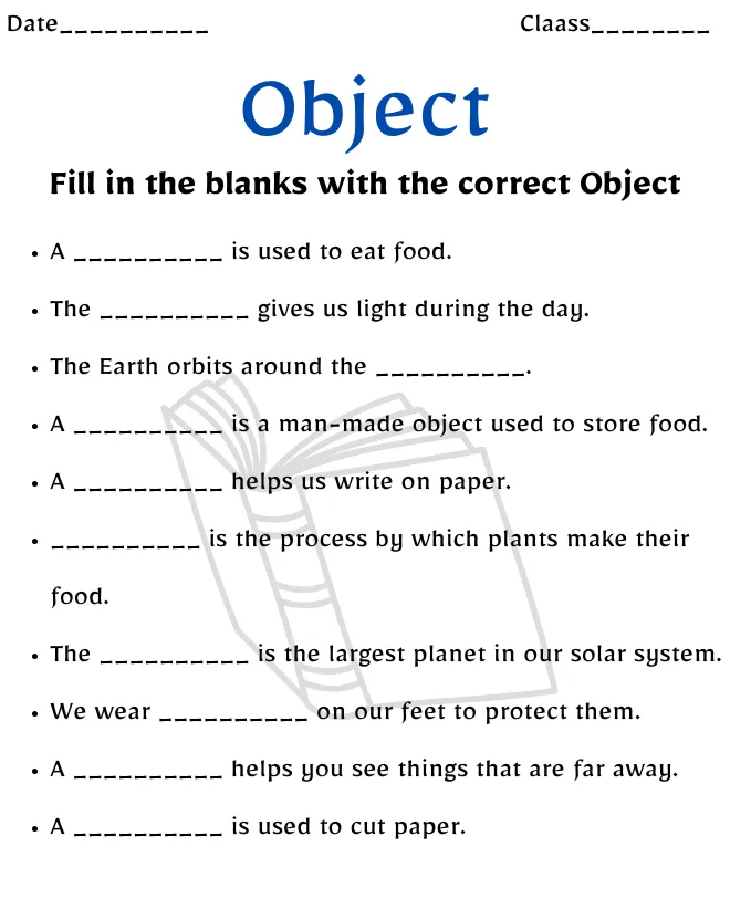 Free Printable Object Worksheets | Learn Grammar Easily Object Worksheet for Class 4