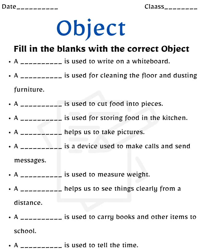 Free Printable Object Worksheets | Learn Grammar Easily Object Worksheet for Class 5