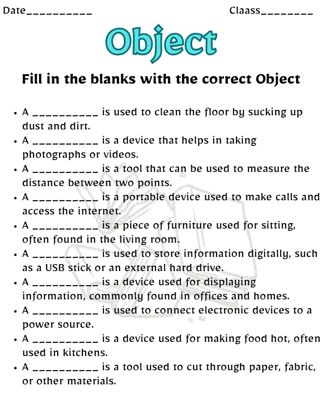 Free Printable Object Worksheets | Learn Grammar Easily Object Worksheet for Class 8