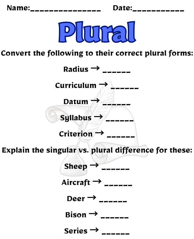 Free Printable Plural Worksheets | Fun Grammar Activities Plural Worksheet for Class 9