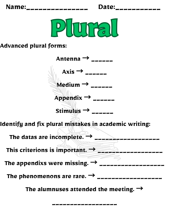 Free Printable Plural Worksheets | Fun Grammar Activities Plural Worksheet for Class 10