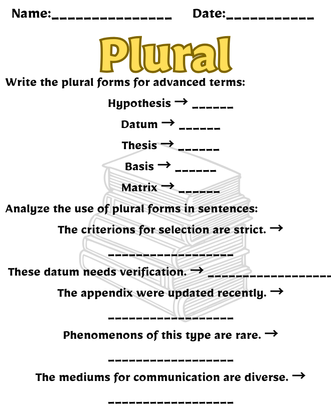 Free Printable Plural Worksheets | Fun Grammar Activities Plural Worksheet for Class 12