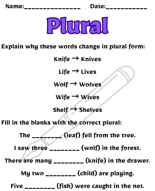 Free Printable Plural Worksheets | Fun Grammar Activities Plural Worksheet for Class 5
