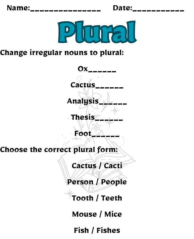 Free Printable Plural Worksheets | Fun Grammar Activities Plural Worksheet for Class 6