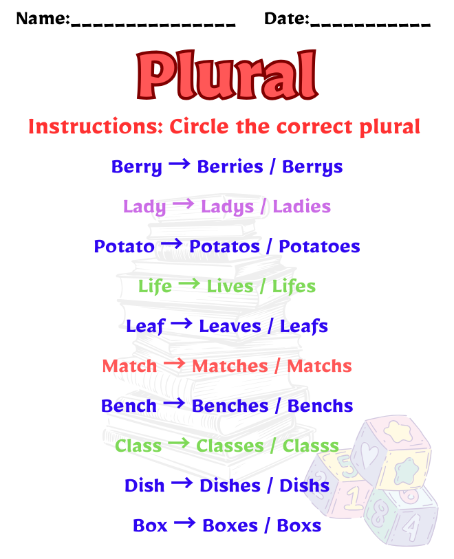Free Printable Plural Worksheets | Fun Grammar Activities Plural Worksheet