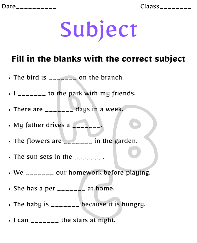 Subject Worksheets for All Grades Subject worksheet for class 2