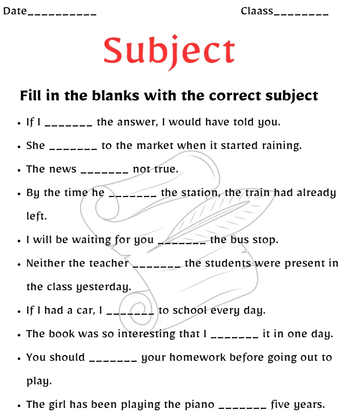 Subject Worksheets for All Grades Subject Worksheet for Class 7