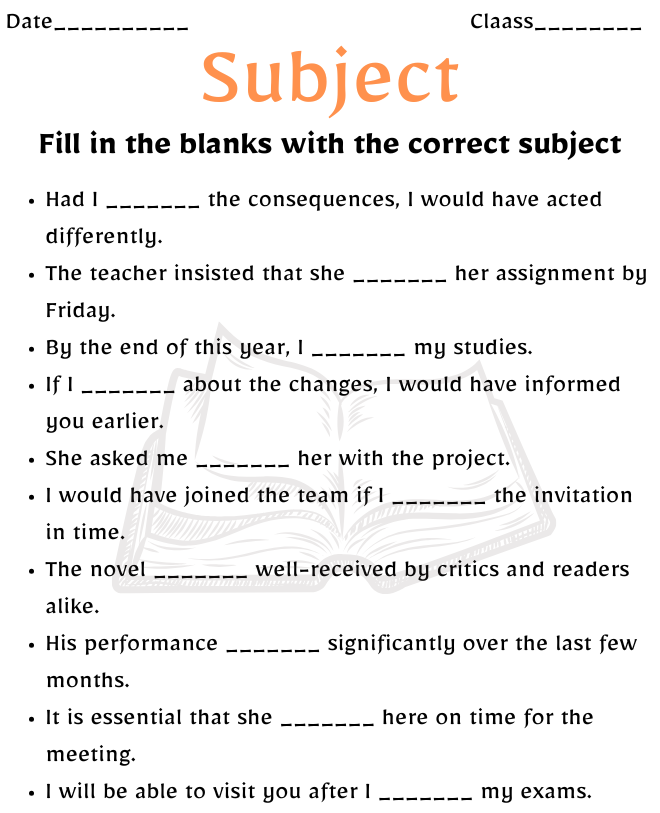 Subject Worksheets for All Grades Subject Worksheet for Class 11