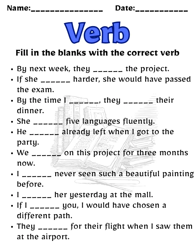 Verb Worksheet for Class 11