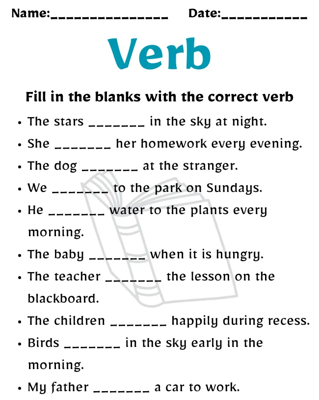 Verb Worksheet for Class 2