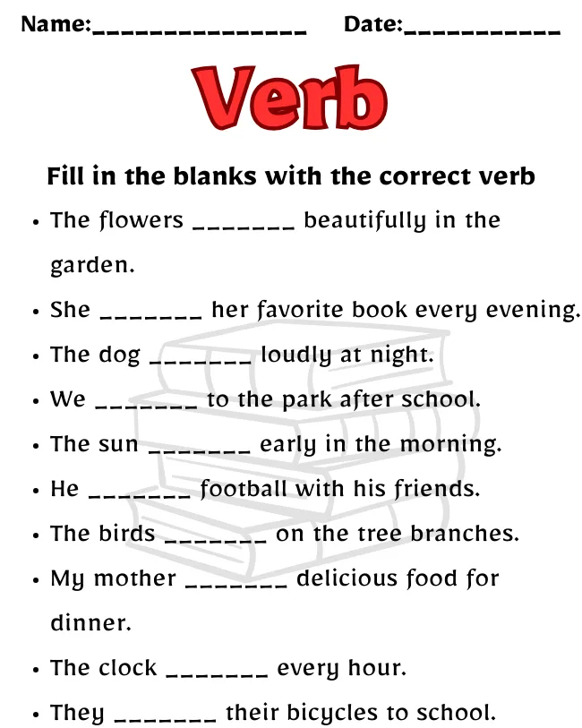 Verb Worksheet for Class 3