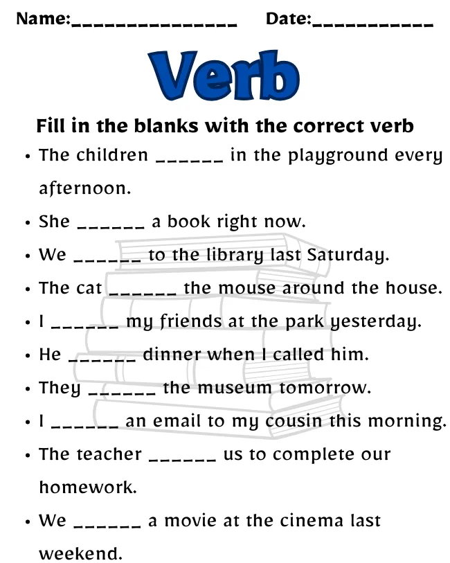 Verb Worksheet for Class 5