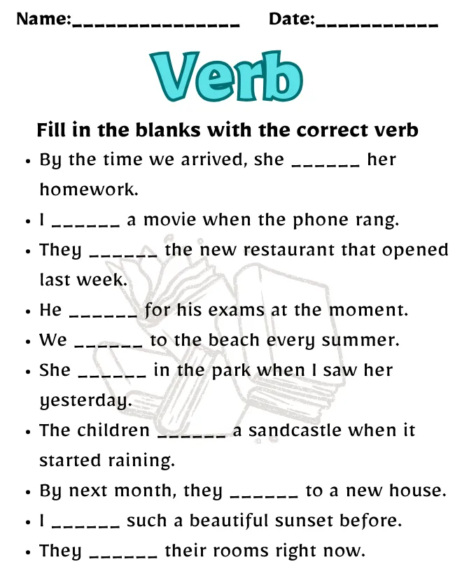 Verb Worksheet for Class 6