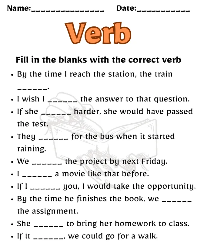 Verb Worksheet for Class 7