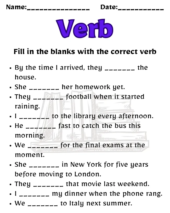 Verb Worksheet for Class 8