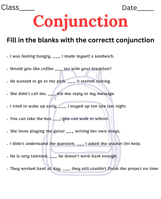 Coordinating Conjunction Worksheet