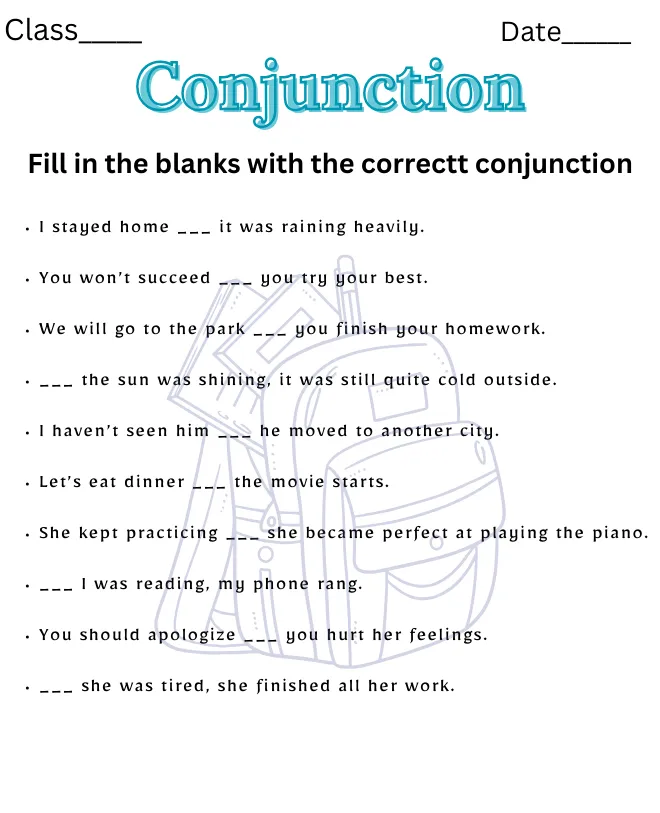 Subordinating Conjunction Worksheet